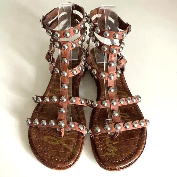 Sam Edelman Eavan Beaded Stud Sandal Brown Cage Gladiator Silver Metal Thong 7.5 - Picture 3 of 8